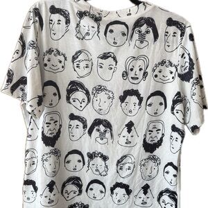 Abstract Face Print Tee Minimalist Artsy Graphic Top Black White Tee